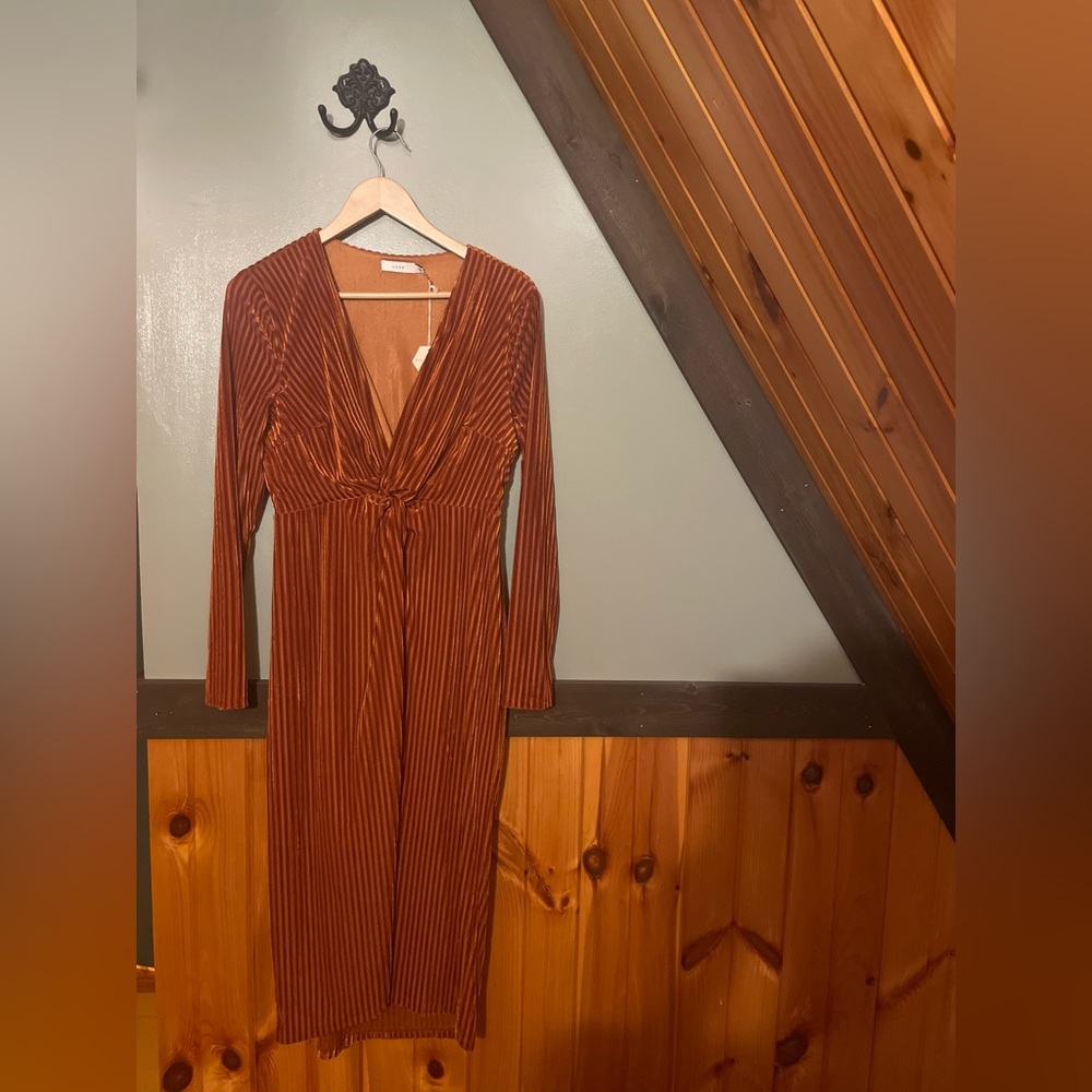 Pinkblush Lush Burnt Orange Velvet Long Sleeve Dress - Medium